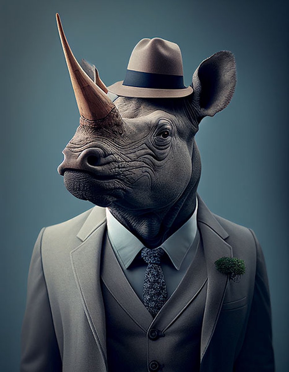 AI - Woondecoratie - Poster - Dieren - Neushoorn - Pak - 23 - 50 x 70 cm