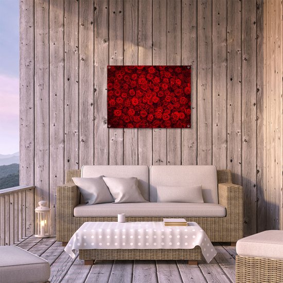 Gards Tuinposter Rode Rozen Achtergrond - 80x60 cm - Tuindoek - Tuindecoratie - Wanddecoratie buiten - Tuinschilderij