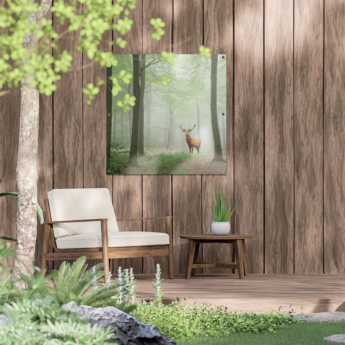 Broderie Main Crewel Vintage - Cerf En Forêt Fantaisiste - 27x15 Pouces - Décoration Murale USA