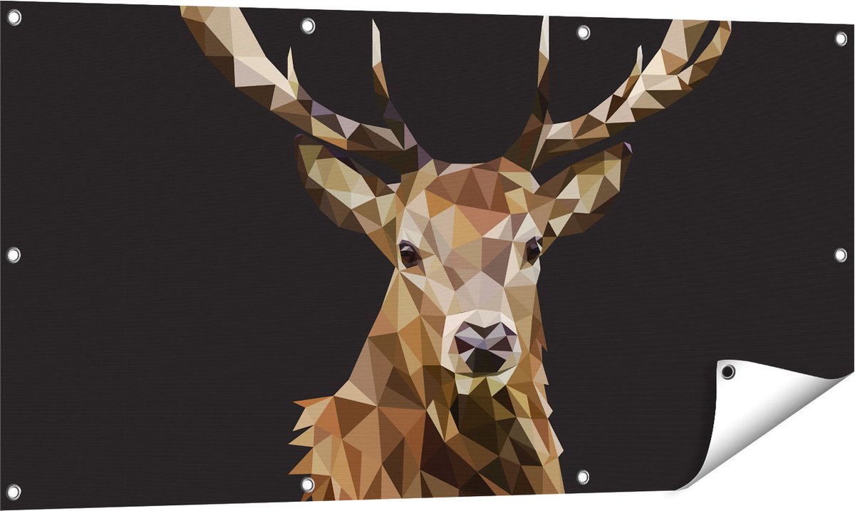 Gards Tuinposter Origami Hertenkop - Hert - Abstract - 120x60 cm - Tuindoek - Tuindecoratie - Wanddecoratie buiten - Tuinschilderij Multikleur