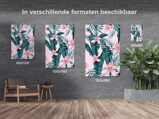 Gards Affiche de jardin Tropical Pink Summer Fleurs with Leaves - 120x180 cm - Toile jardin - Décoration de jardin - Décoration murale extérieur - Tableau jardin