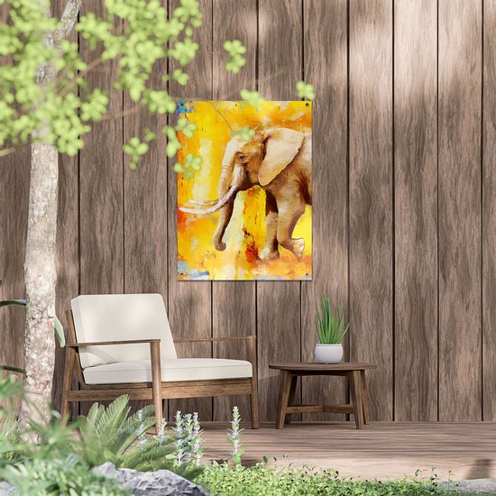 Gards Poster de Jardin Peint Peinture à l'Huile Éléphant - Abstrait - 60x80 cm - Toile Jardin - Décoration de jardin - Décoration murale Extérieure - Tableau Jardin