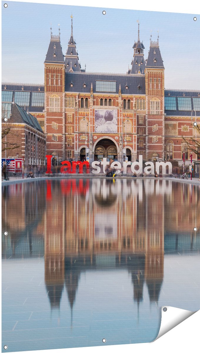 Gards Tuinposter Amsterdam Rijksmuseum - I Amsterdam Tekst - 100x150 cm - Tuindoek - Tuindecoratie - Wanddecoratie buiten - Tuinschilderij Multikleur