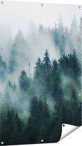 Gards Tuinposter Bos met Bomen in de Mist - 80x120 cm - Tuindoek - Tuindecoratie - Wanddecoratie buiten - Tuinschilderij