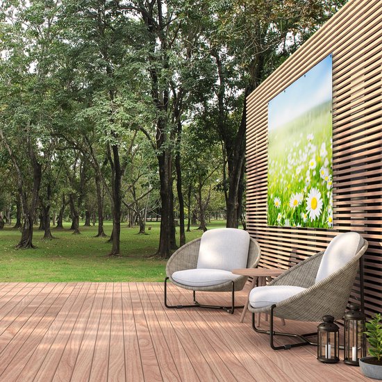 Gards Affiche de Jardin Fleur Champ de Marguerites - Fleurs - 150x120 cm - Toile Jardin - Décoration de jardin - Décoration murale Extérieur - Tableau Jardin