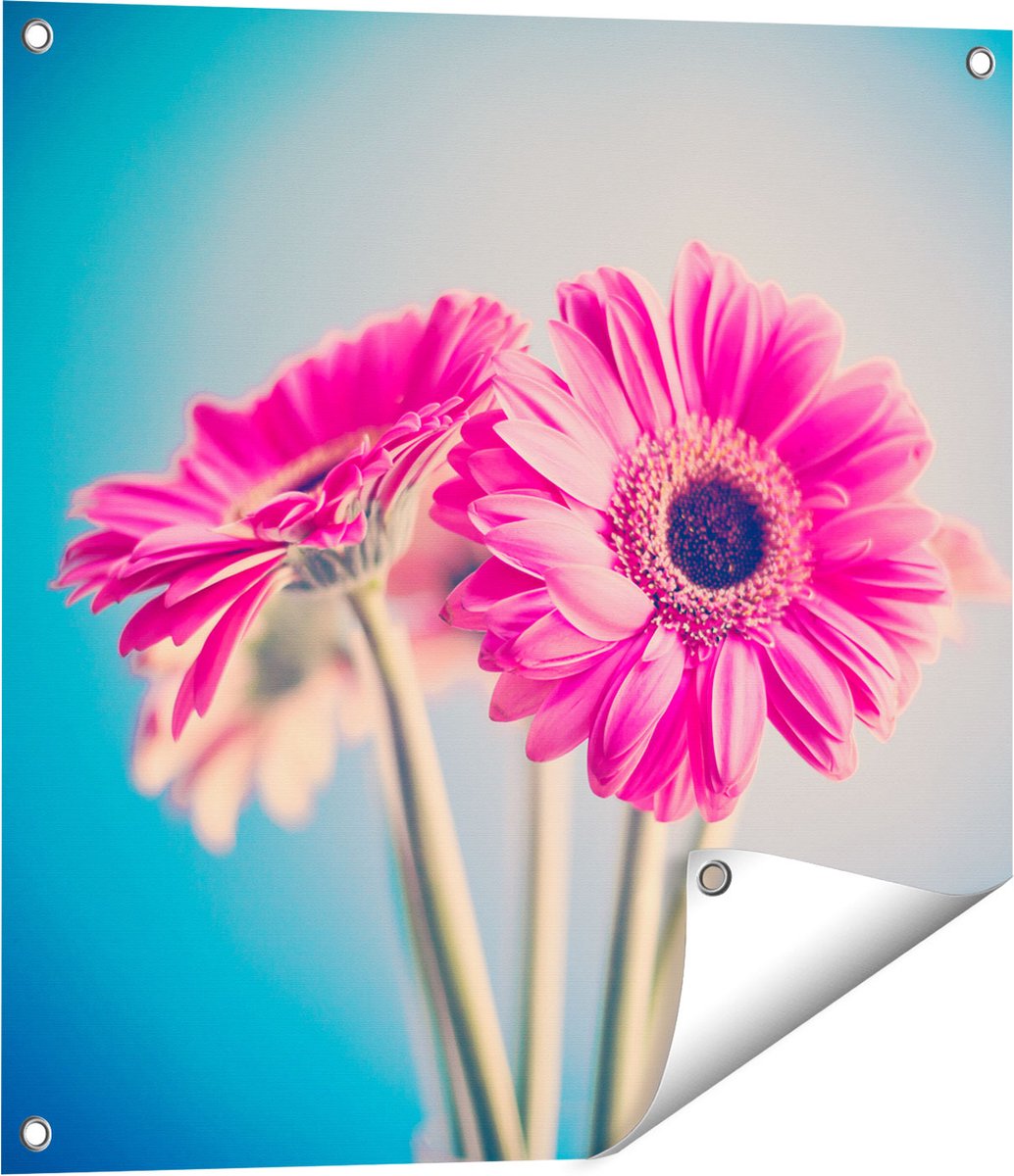 Gards Tuinposter Twee Roze Anjers - Bloemen - 60x60 cm - Tuindoek - Tuindecoratie - Wanddecoratie buiten - Tuinschilderij Multikleur