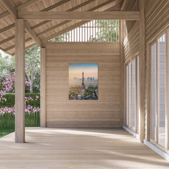Gards Tuinposter Skyline van Parijs met de Eiffeltoren - 80x100 cm - Tuindoek - Tuindecoratie - Wanddecoratie buiten - Tuinschilderij