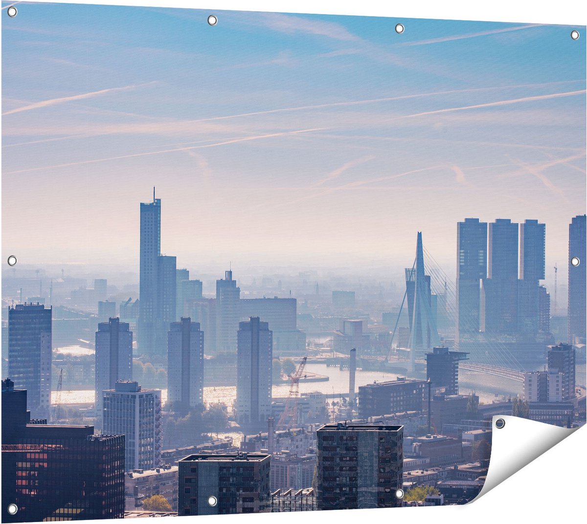 Gards Tuinposter Rotterdamse Skyline - 120x90 cm - Tuindoek - Tuindecoratie - Wanddecoratie buiten - Tuinschilderij Multikleur