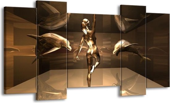 Peinture sur toile Dauphin | Or, Marron, Argent | 120x65 5 Liège