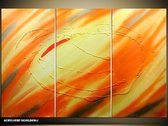 Schilderij -  Modern - Oranje, Geel - 120x80cm 3Luik - GroepArt - Handgeschilderd Schilderij - Canvas Schilderij - Wanddecoratie - Woonkamer - Slaapkamer - Geschilderd Door Onze Kunstenaars 2000+Collectie Maatwerk Mogelijk