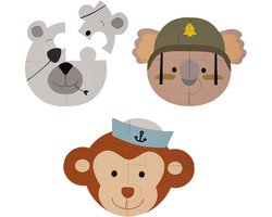 Bo Jungle - Puzzel Peuters - In Foam - Kan ook in het bad - 4 stuks per diertje - Jigsaws Baby - Badspeeltje - Animal Puzzle (3 stuks) Aap - Beer - Koala
