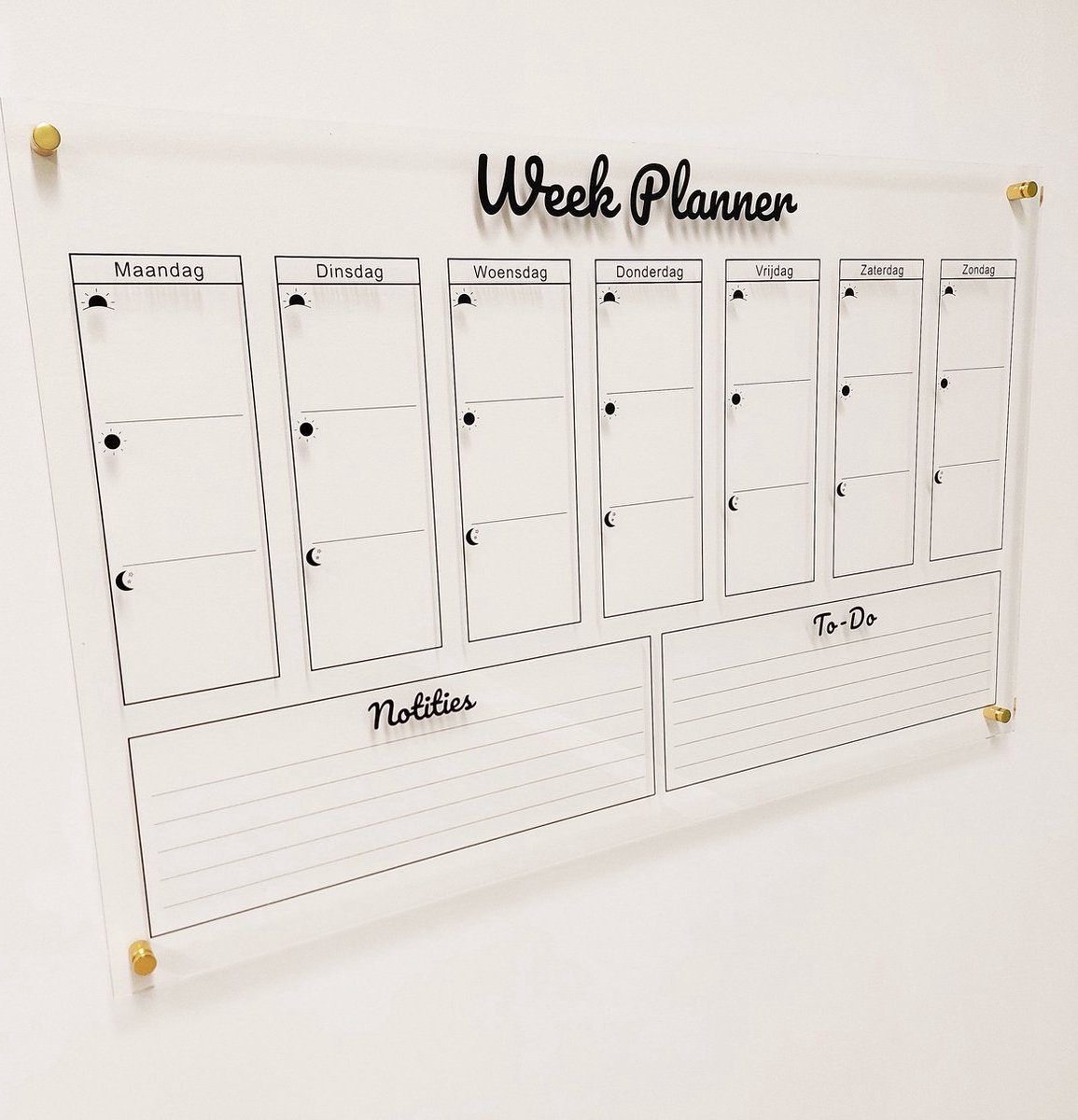 Wiredesign Weekplanner 100x60 cm - Acryl - Nederlands - Inclusief stift en montagemateriaal. Uitwisbaar en herschrijfbaar - transparant - Memobord / Planbord / Whiteboard
