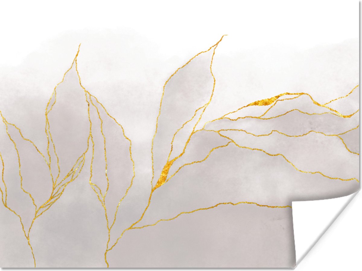 Poster Marmerlook - Grijs - Goud - Chic - Marmer - 40x30 cm