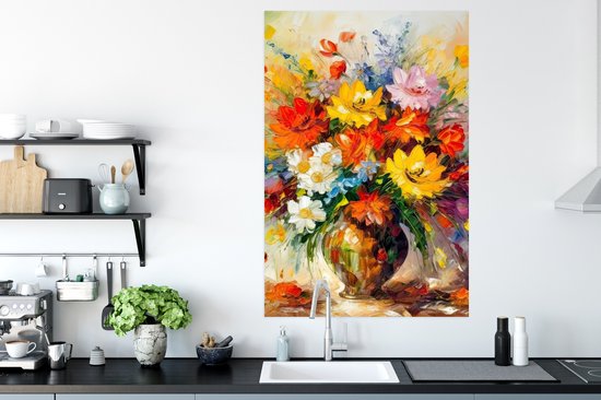 Poster Fleurs - Colorées - Peinture à l'huile - Pot de fleurs - 80x120 cm