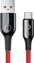 Baseus 1m 3A Smart LED Auto Verbreek USB met Type-C gevlochten kabel Data Sync laadkabel - Rood
