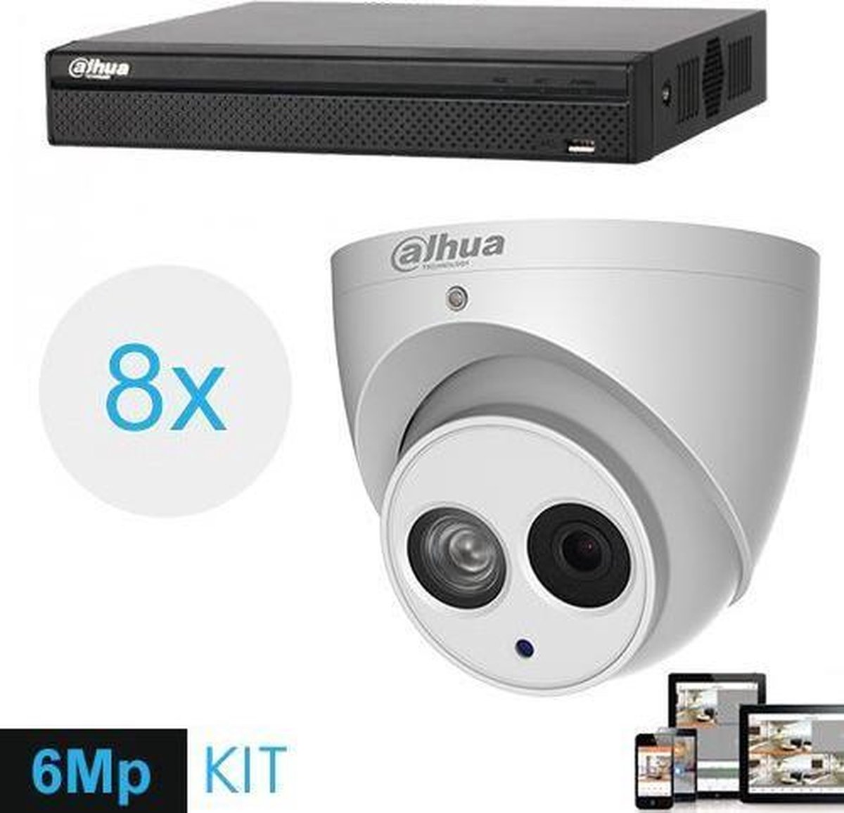 Full HD IP kit 8x 6 Megapixel Eyeball cameraset