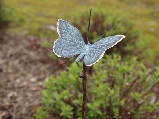 Beeld brons - Kleine vlinder op stok - 60 cm hoog - Bronzartes