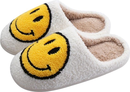 JAXY Smiley Slippers - Smiley Pantoffels - Pantoffels - Smiley Sloffen - Pantoffels Dames en Heren - Sloffen - Sloffen Dames en Heren - Maat 45-46 - Wit