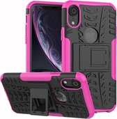 Bandtextuur TPU + PC schokbestendig hoesje voor iPhone XR, met houder (roze)