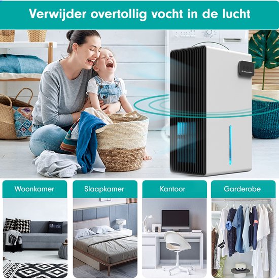 AG240 Luchtontvochtiger - Luchtreiniger - Dehumidifier - Grote watertank 2.5L capaciteit, 800ml/D ontvochtiging, 10-35m2 bereik -energiezuinig, verlichting 7 kleuren - Voor huis, kamer, badkamer & kelder