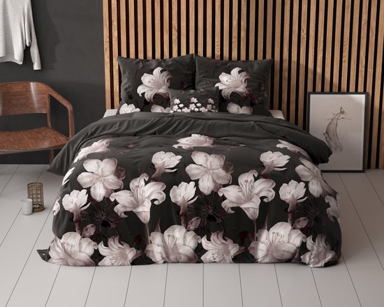 Housse de couette Sleeptime Dark Flower - 240 x 200/220 + 2 taies d'oreiller 60 x 70 cm - Zwart