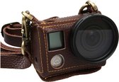 Voor GoPro HERO4 Litchi Texture lederen beschermhoes met sling (bruin)