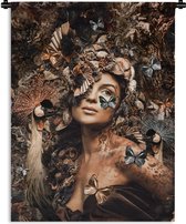 Wandkleed - Vrouw - Dieren - Vlinders - Luxe - Henna - Wandtapijt - Decoratie woonkamer - Tapestry - Katoen - 90x120 cm - Muurkleed - Wanddoek - Muurdecoratie - Wandkleden