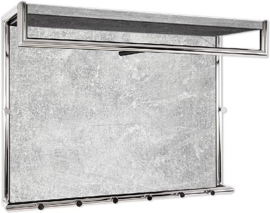 Acaza Wandgarderobe met opbergvak, stang en 5 haken, metaal, zwart, hout, industriële stijl, vintage, klein wandrek voor ingang, garderobe, badkamer, bruin/zwart
