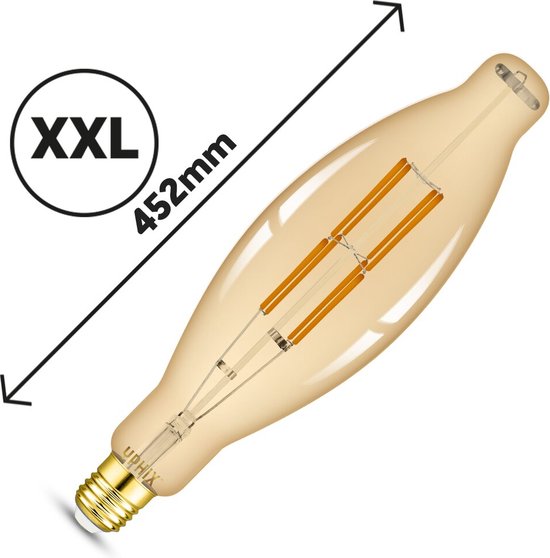 Yphix E27 LED Lamp Filament Gold - XXL Lang - 8W - Extra warm wit licht (2200K) - Dimbaar - Special