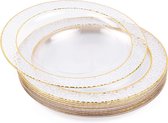 20 assiettes en plastique transparent avec bordure dorée pour mariages, baptêmes, anniversaires, Noël et fêtes, 26 cm, réutilisables et stables