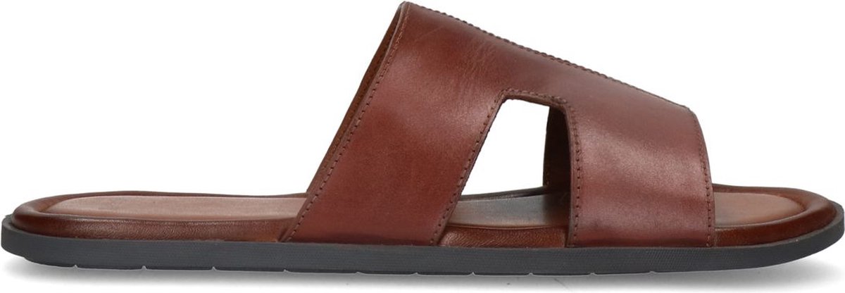 Manfield - Heren - Zwarte leren slippers - Maat 45