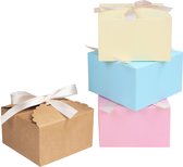 Belle Vous Geschulpte Pastelkleur Papieren Vierkante Geschenk Doosjes met Lint (20 Pak) – 15 x 15 x 9 cm – Kleine Doosjes Voor DIY Huwelijk en Feestgeschenken, Handgemaakte Zeep en Snoep