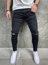 Mannen Stretchy Ripped Skinny Jeans Vernietigd Hole Slim Fit Denim Hoge Kwaliteit Jeans - W32