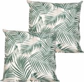 Anna's collection outdoor coussin palmier - 2x - blanc/vert - 60 x 60 cm - Résistant à Water et aux UV