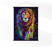 Textielposter Colored Lion XL (125 X 90 CM) - Wandkleed - Wanddoek - Wanddecoratie