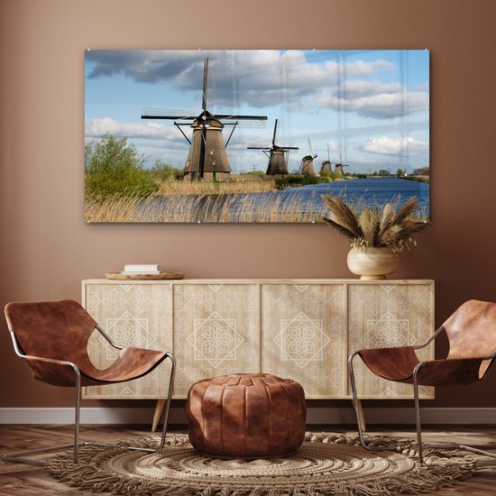 Peinture sur Verre - Moulin à Vent - Paysage - Nederland - 160x80 cm - Peintures sur Verre Acrylique - Photo sur Glas