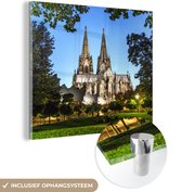 MuchoWow® Glasschilderij 50x50 cm - Schilderij acrylglas - Keulen - Dom - Bomen - Foto op glas - Schilderijen