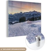 MuchoWow® Glasschilderij 90x90 cm - Schilderij acrylglas - Sneeuw - Berg - Alpen - Foto op glas - Schilderijen