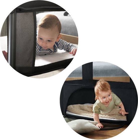 Kinderkraft CAMI - 3-in-1 Reisbedje - Wieg - Reisbed - Lichtgewicht 5 kg - 2 Hoogte-instellingen - Met Reisrugzak - Compact inklapbaar - Gaaswanden - Geschikt vanaf geboorte tot 3 jaar - Zwart van Kinderkraft — afbeelding 4