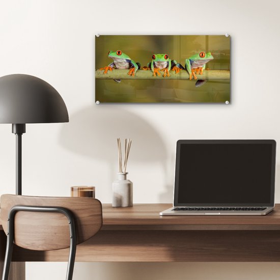 MuchoWow® Peinture sur Verre - Grenouilles - Branche - 40x20 cm - Peintures Acrylique - Photo sur Glas