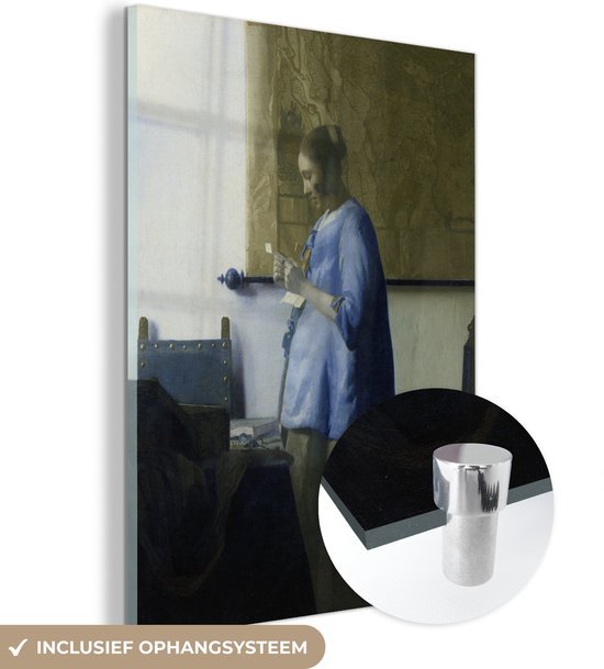 Glasschilderij - Brieflezende vrouw in het blauw - Johannes Vermeer - Plexiglas Schilderijen