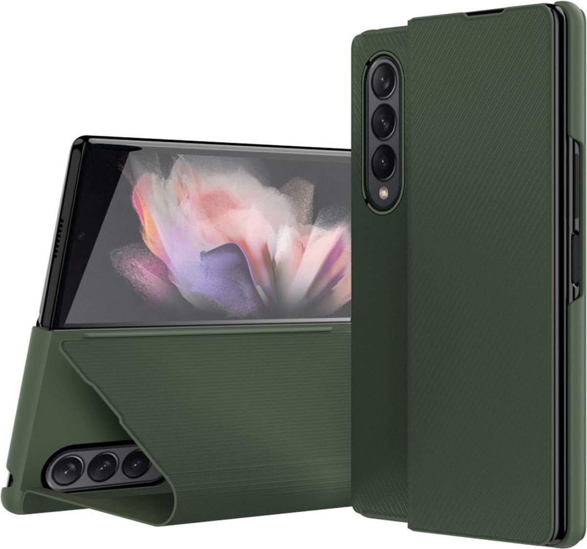 Geschikt voor Samsung Galaxy Z Fold 4 Kevlar Book Case Hoesje Kunstleer Groen