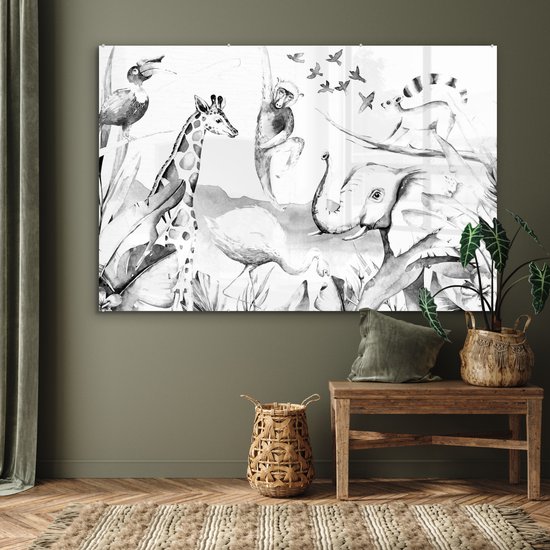 MuchoWow® Peinture sur verre 150x100 cm - Peinture sur verre acrylique - Peinture aquarelle - Animaux - Jungle - Garçons - Filles - Enfants - Enfant - Photo sur verre - Peintures