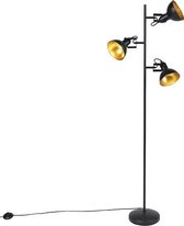 QAZQA tommy - Industriele Vloerlamp | Staande Lamp - 3 lichts - H 153 cm - Zwart Goud - Industrieel - Woonkamer | Slaapkamer