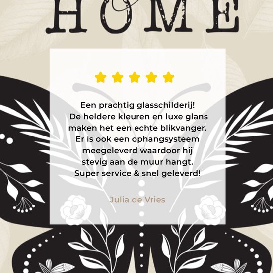 Peinture sur verre - Bienvenue à la maison - Papillon - Zwart - 20x30 cm - Peintures Plexiglas