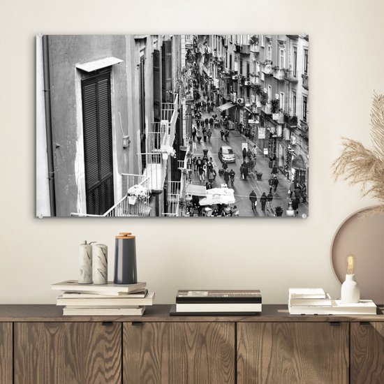 MuchoWow® Peinture sur Verre - Naples d'en haut - noir et blanc - 60x40 cm - Peintures sur Verre Acrylique - Photo sur Glas