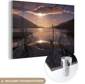 MuchoWow® Glasschilderij 180x120 cm - Schilderij acrylglas - Kleurrijke zonsopgang over het Loch Lomond meer in Schotland - Foto op glas - Schilderijen