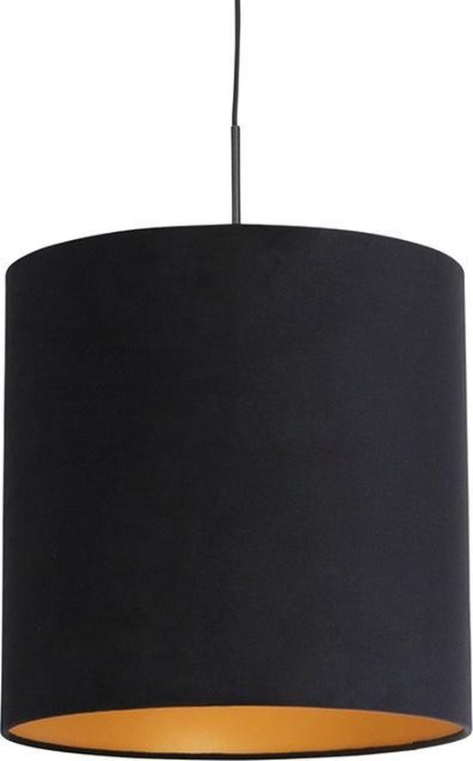 QAZQA combi - Klassieke Hanglamp met kap - 1 lichts - Ø 400 mm - Zwart Goud - Woonkamer | Slaapkamer | Keuken