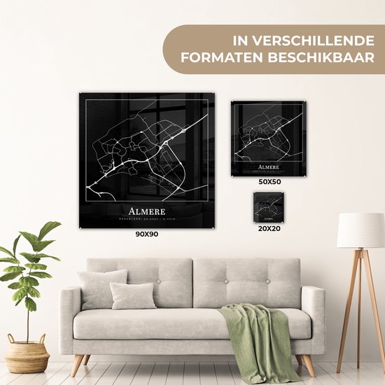 MuchoWow® Peinture sur verre - Plan de la ville - Almere - Carte - Carte - 20x20 cm - Peintures sur verre acrylique - Photo sur Glas