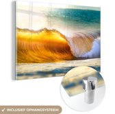 MuchoWow® Glasschilderij 120x80 cm - Schilderij acrylglas - Strand - Zee - Golf - Foto op glas - Schilderijen